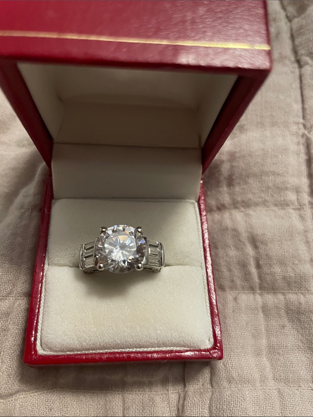 Diamonique Silver Ring with Clear Center Stone and Baguette Accents